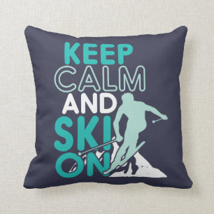 Keep Calm and Ski On Funny Skiing Winter Sports Cushion