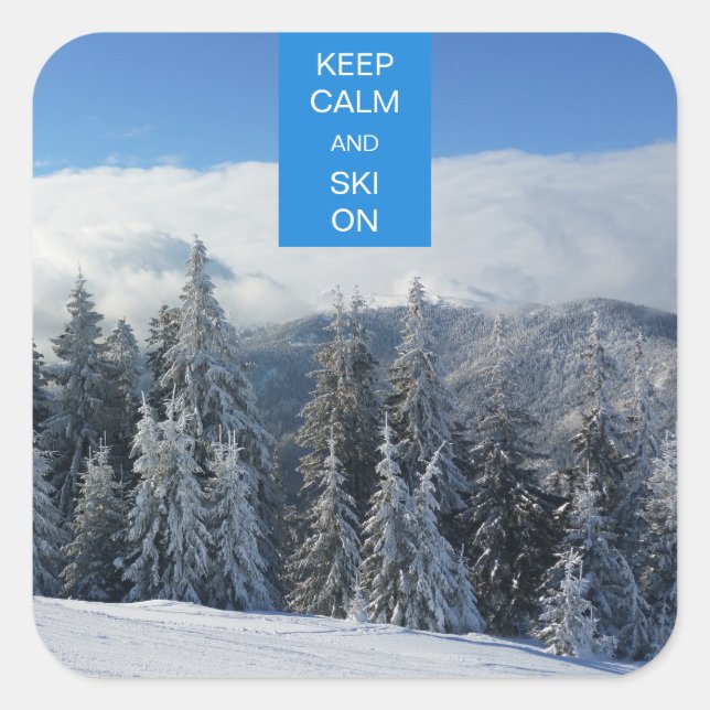 Keep Calm and Ski On Square Sticker (Front)