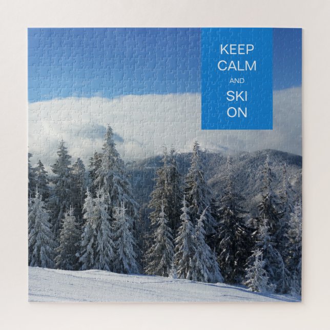 Keep Calm and Ski On Winter Scenery Jigsaw Puzzle (Vertical)