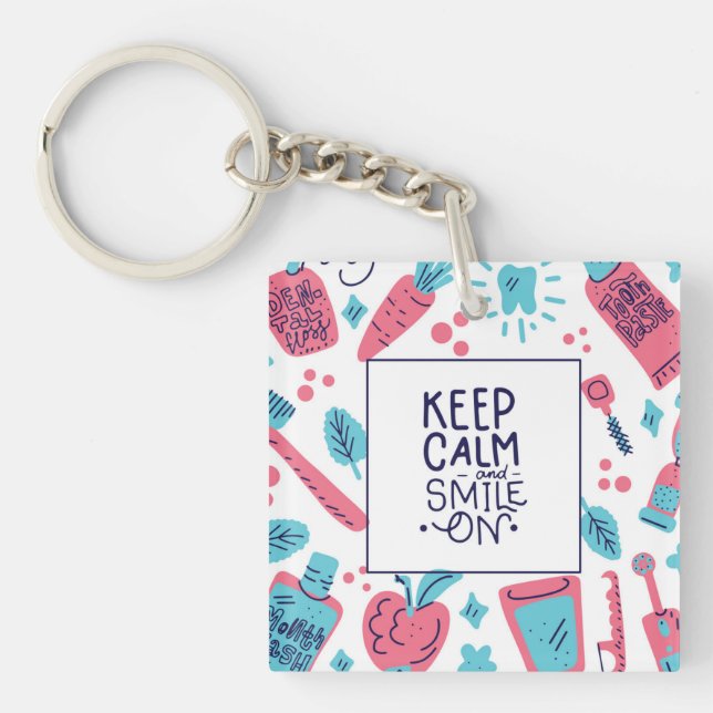Keep Calm And Smile On | Cute Phrase Key Ring (Front)