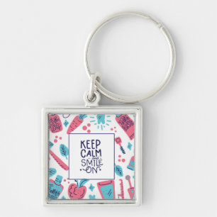 Keep Calm And Smile On   Cute Phrase Key Ring