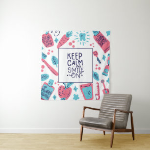 Keep Calm And Smile On   Cute Phrase Tapestry