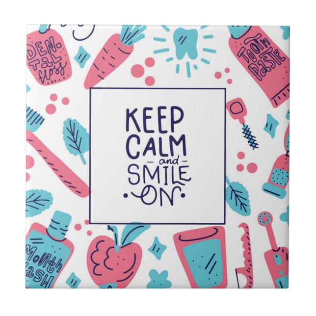 Keep Calm And Smile On | Cute Phrase Tile (Front)