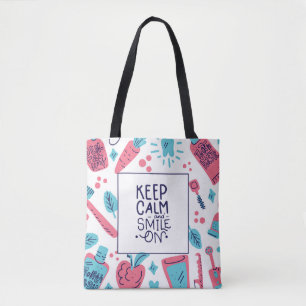 Keep Calm And Smile On Cute Phrase Tote Bag