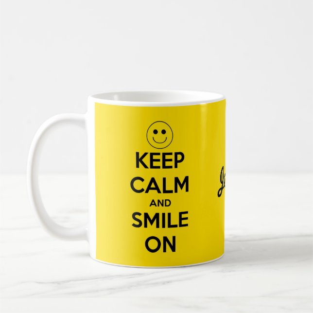 Keep Calm and Smile On Yellow Coffee Mug (Left)