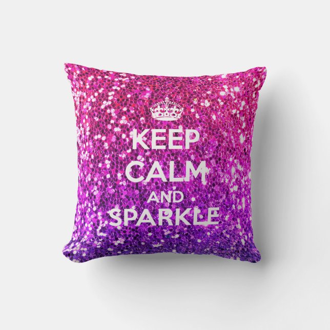 Keep Calm and Sparkle Glitter LookLike Rainbow Cushion (Front)