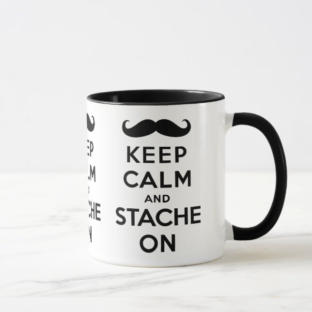 Keep calm and stache on black mug (Right)