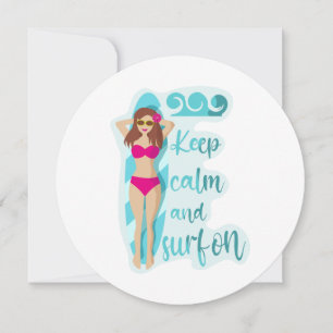 Keep calm and surf on brunette girl Card