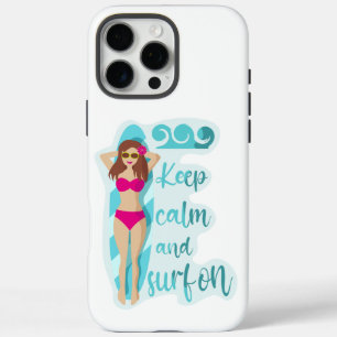 Keep calm and surf on brunette girl Card iPhone 16 Pro Max Case