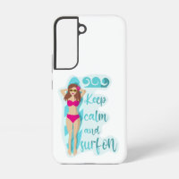 Keep calm and surf on brunette girl Card
