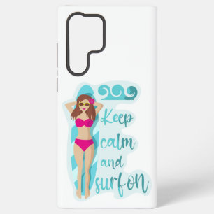 Keep calm and surf on brunette girl Card Samsung Galaxy Case