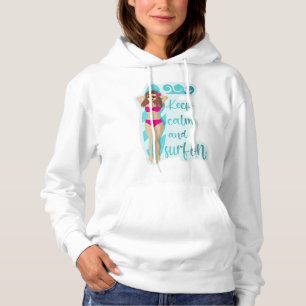 Keep calm and surf on brunette girl  hoodie