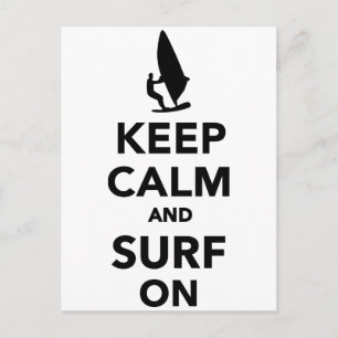 Keep calm and surf on postcard