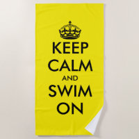 Keep calm and swim on funny yellow beach towel
