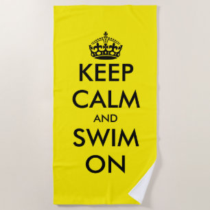 Keep calm and swim on funny yellow beach towel