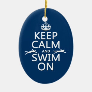 Keep Calm and Swim On (in any colour) Ceramic Tree Decoration