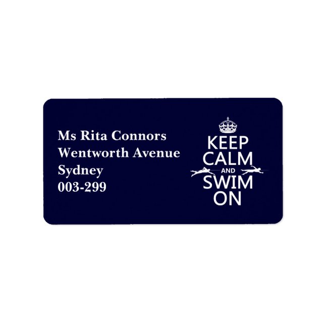 Keep Calm and Swim On (in any colour) Label (Front)
