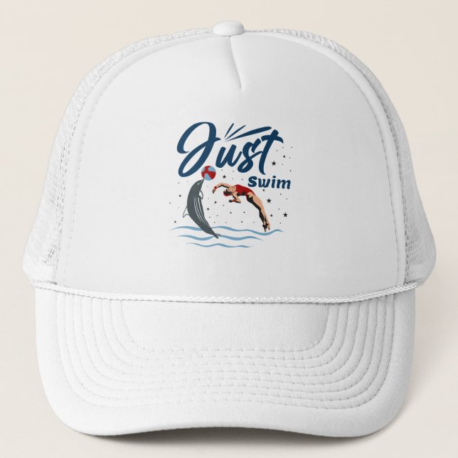 Keep Calm and Swim On - Swimmer Design Trucker Hat (Front)