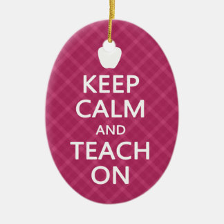 Keep Calm and Teach On, Pink Plaid Ceramic Tree Decoration