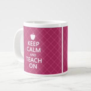 Keep Calm and Teach On, Pink Plaid Large Coffee Mug