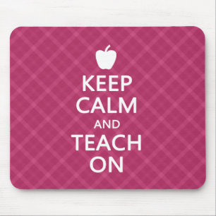 Keep Calm and Teach On, Pink Plaid Mouse Mat