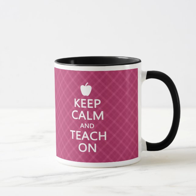 Keep Calm and Teach On, Pink Plaid Mug (Right)