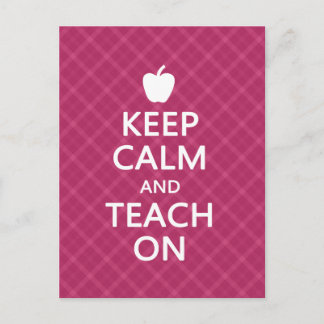 Keep Calm and Teach On, Pink Plaid Postcard