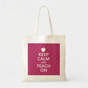 Keep Calm and Teach On, Pink Plaid Tote Bag