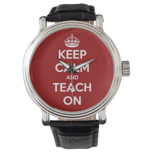Keep Calm and Teach On Red Leather Strap Watch