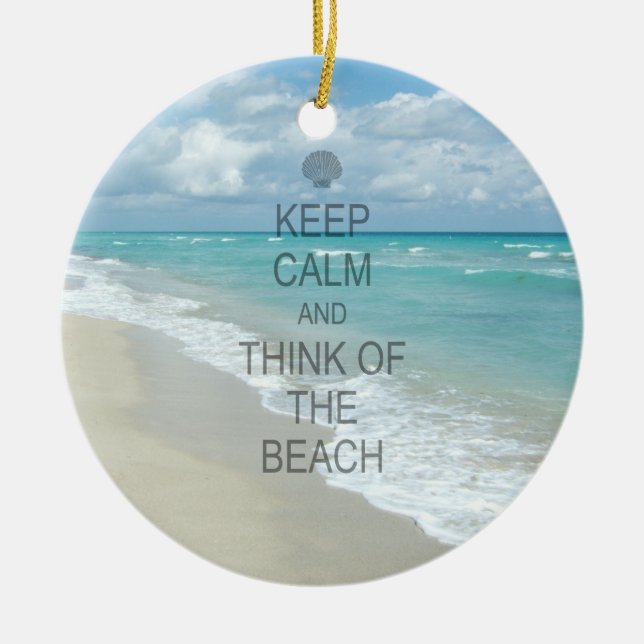 Keep Calm and Think of the Beach Ceramic Tree Decoration (Front)