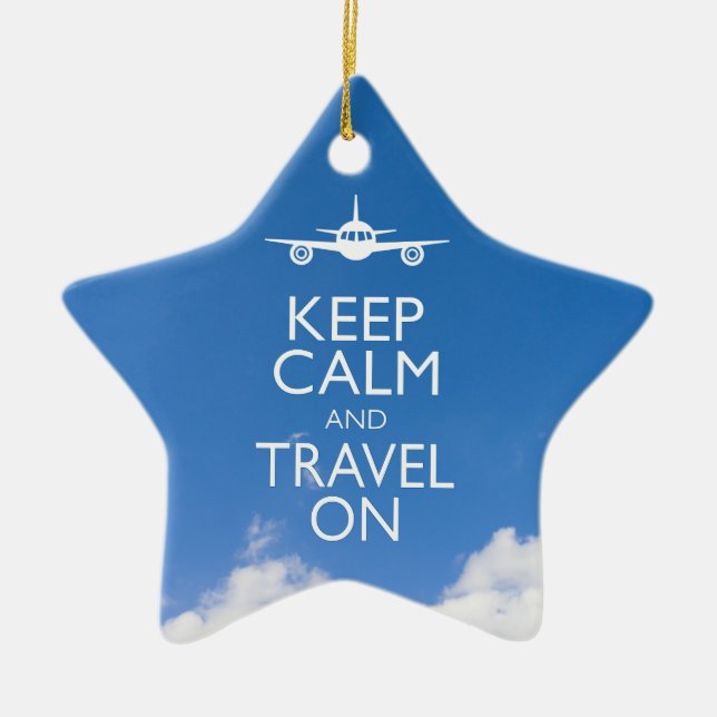 KEEP CALM AND TRAVEL ON CERAMIC TREE DECORATION (Front)