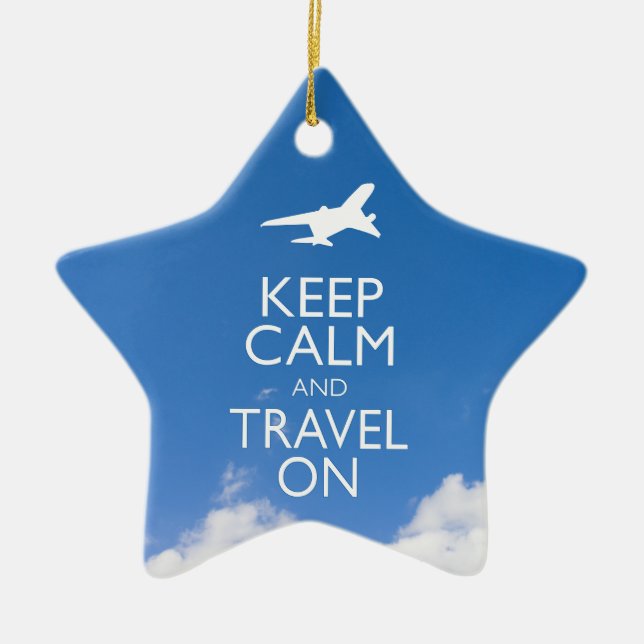 KEEP CALM AND TRAVEL ON CERAMIC TREE DECORATION (Front)