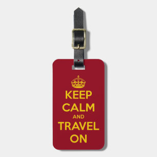 Keep Calm and Travel On Red and Yellow Luggage Tag
