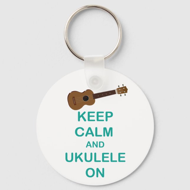 Keep Calm and Ukulele On unique Hawaii fun print Key Ring (Front)