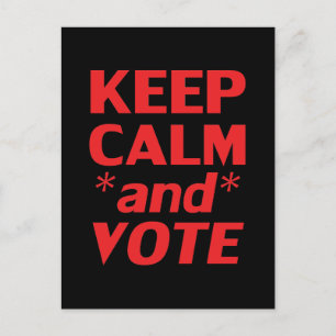 Keep calm and vote black and red modern typography postcard