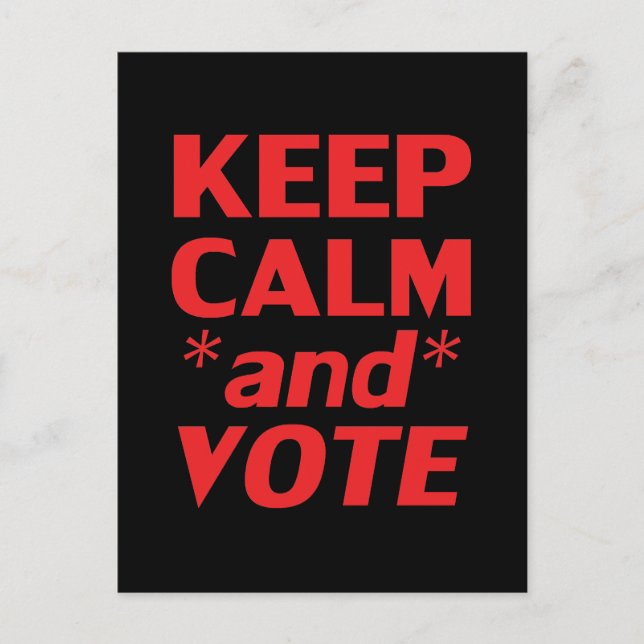 Keep calm and vote black and red modern typography postcard (Front)
