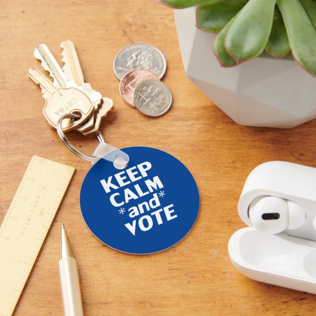 "Keep Calm and Vote" blue white Key Ring (Desk)