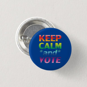 keep calm and vote rainbow typography lgbt blue 3 cm round badge