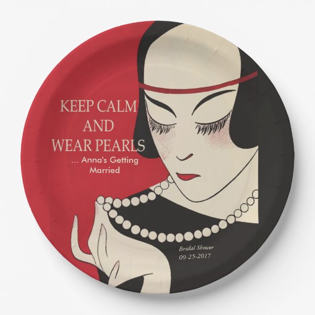 Keep Calm and Wear Pearls Deco Shower Paper Plates (Front)
