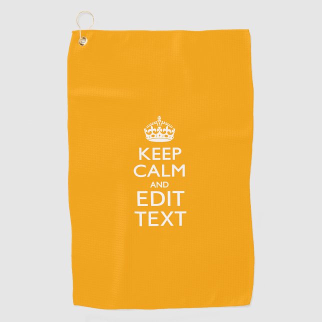 Keep Calm And Your Text on Accent Mustard Yellow Golf Towel (Front)