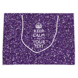 Keep Calm and Your Text on Stylish Purple Large Gift Bag