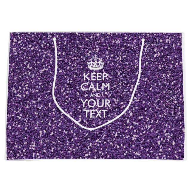 Keep Calm and Your Text on Stylish Purple Large Gift Bag (Front)