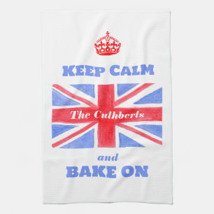 Keep Calm Bake On Union Jack British Flag  Tea Towel