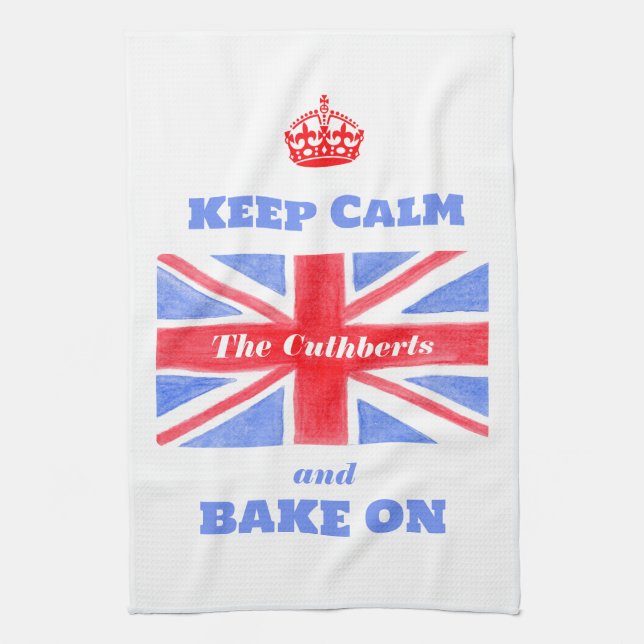Keep Calm Bake On Union Jack British Flag  Tea Towel (Vertical)