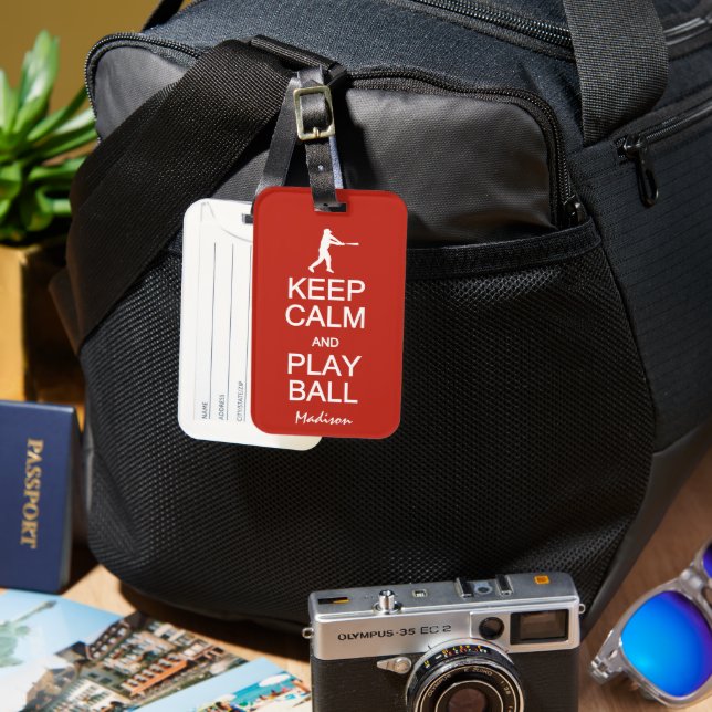 Keep Calm Baseball custom name & colour Luggage Tag (Front & Back)