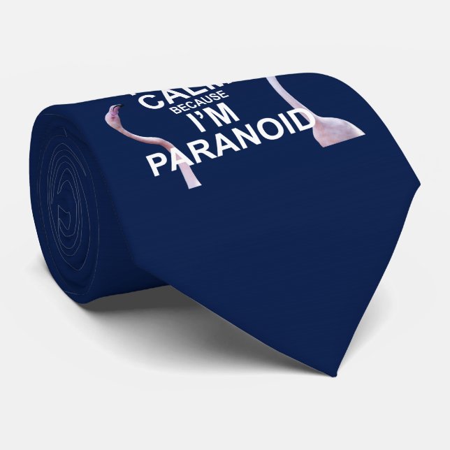 Keep Calm because I'm Paranoid Tie (Navy) (Rolled)