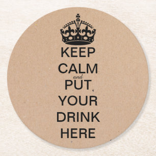 Keep Calm Black Crown Paper Coasters