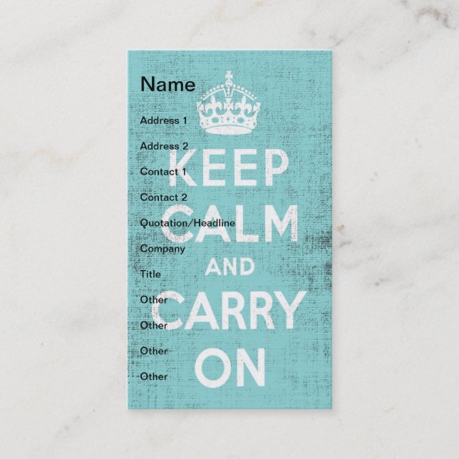 Keep Calm Blue Grunge Canvas Digital Art Business Card (Front)