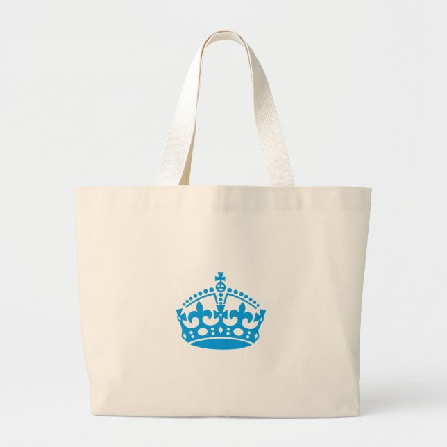 Keep calm blue victory crown large tote bag (Front)