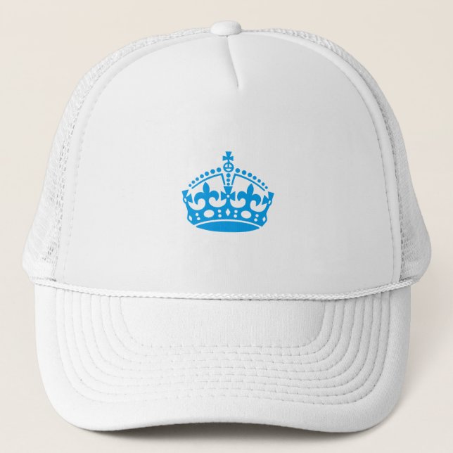 Keep calm blue victory crown trucker hat (Front)